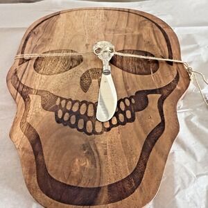 Halloween Wooden Skull Charcuterie Board with Cheese Knife Serving‎ Tray Gothic